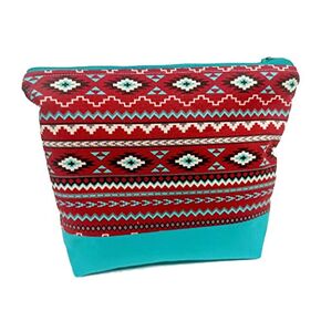 Native American Turquoise print Cosmetic Make up bag or travel pouch with zippered top