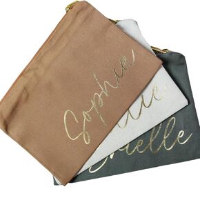 Personalized Makeup Bag for Women, Bridesmaid Gift, Personalized Pouch, Cosmetic Bag Custom Bag, Monogram Make Up Bag, Bridesmaid Proposal (Cashmere Tan)