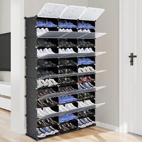 6-Cube Storage Organizer with Doors - Modular Plastic Cubby Shelf, DIY Bookcase Closet System for Bedroom, Office, Nursery - Black & White (12x15.75x12 in per Cube, 47.25x12x72 in Total)