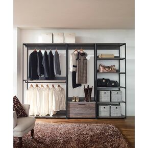 Walk-in Closet System with Powder Coated Metal Frame, Deep Storage, Rustic Finish, Modular Design