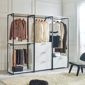 Maximize Storage with Freestanding Wood Closet System, Modular Design with Metal Frame, Deep Storage Space, White
