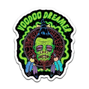 4" Voodoo Dreamer Tiki Culture Sticker Shrunken Head Dreamcatcher Horror Sticker, Waterproof Vinyl Sticker for Car, Auto, Water Bottles, Phone Case, or Laptop Decal