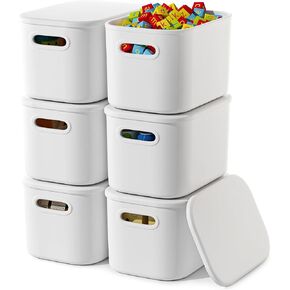 8 Pack Pink Storage Bins with Lids Stackable Storage Container for Organizing, Storage Boxes with Handle for Shelves, Cute Storage Bin for Craft, Snacks, 9.85x6.9x5.7 inch