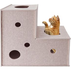 Homegroove Cat Tunnel for Indoor Cats, Large Felt L-Shape Cat Play Tunnels, Interactive Cat Tunnel Bed, DIY Peekaboo Cat Toy with Interactive Peek Holes for Cats(Grey, L-Shape)
