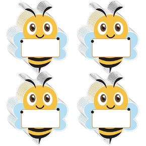 Lucleag 50 Bee Cutouts for Classroom Bulletin Board Decorations, Bee Classroom Name Tags for Classroom Cubbies, Cute Bee Style Student Nameplates for Desk, 5.9 x 4.7 inch