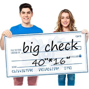 40" x 16" Double-Sided Jumbo Presentation Check - Oversized Reusable Prop Check for Charity Events, Fundraisers, Awards, Corporate Celebrations (Black/Blue Design)