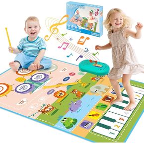 3-in-1 Musical Mats, Baby Toys for 1 Year Old, Drum Babies Play Mat, Infant Music Toy 12-18 Months, Dancing Keyboard Carpet Animal Sounds Blanket Touch Playmat for 1 2 3 Year Old Boys Girls