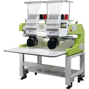 Two Head Commercial Embroidery Machine, 12, 15, 20 Needles, Working Area 15.7"*19.7", Max Speed 1200SPM, Wifi available, suitable for 3D Caps, Flat, T-shirt Embroidery and so on