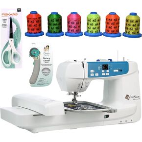 EverSewn Sparrow X2 Sewing & Embroidery Machine Bundle with 6 Pack Threads, Scissors and Rotary Cutter | Over 120 Different Stitch Patterns & Over 100 Embroidery Designs (Built-In)