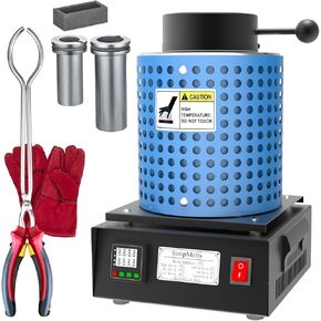 1450W Digital Gold Melting Furnace Kit, PID Electric Metal Smelter Foundry for Gold, Silver, Copper, Aluminum, Brass - Includes Crucible, Tongs, Graphite Mold & Ingot Mold, 2100°F High-Temp (Blue)