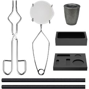 MMasters 8 Pcs Graphite Torch Melting Casting Kit, Gold Smelting Set with Graphite Crucible, Quartz Crucible, 2 Ingot Molds, 2 Stir Rods & 2 Crucible Tongs, Home DIY Metal Smelting, Jewelry Making