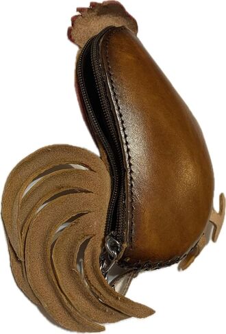 Vintage Genuine Leather 3D Animal Rooster Coin Purse with keyring & Removable wrist strap (Brown) in Kuwait