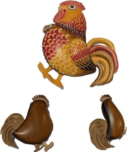 Vintage Genuine Leather 3D Animal Rooster Coin Purse with keyring & Removable wrist strap (Brown) in Kuwait