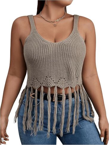 ملابس سباحة نسائية من OYOANGLE بمقاس كبير من Boho Crochet مفرغة ومزخرفة بأهداب in Kuwait