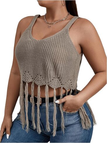 ملابس سباحة نسائية من OYOANGLE بمقاس كبير من Boho Crochet مفرغة ومزخرفة بأهداب in Kuwait