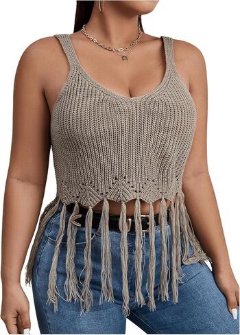 ملابس سباحة نسائية من OYOANGLE بمقاس كبير من Boho Crochet مفرغة ومزخرفة بأهداب in Kuwait