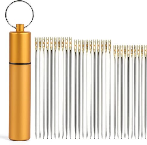 GARFXG 40PCS إبر الخيوط الذاتية سهلة الخيط إبر خياطة اليد حادة العين الحادة مع أنبوب معدني لتخزين وملحقات التطريز اليدوي المصنوعة يدوياً المصنوعة يدويًا in Kuwait