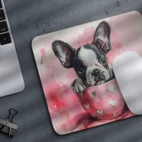 Tubbie Basic Mousepad Puppy in Tea Cup Pad Pad Desktop Computer Accessories Home Office Gaming Desk Computer هدية مطاطية غير قابلة للانزلاق للكلاب عاشق القهوة أو الشاي (بوسطن ترير) in Kuwait