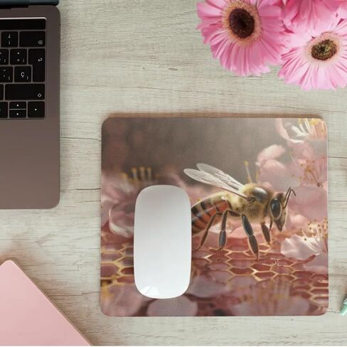 Mouse Pad Enchanting Roses Heart Wreath Mouse Pad for Home Office Work Desk Computer Desktop Laptop Non-Slip Rubber Flowers Wreath Mouse Pad (Honey Bee and Flowers) in Kuwait