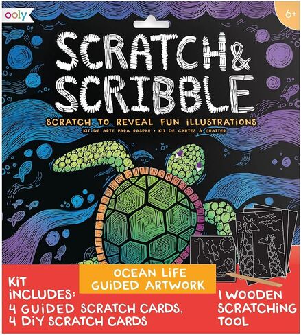 Ooly Mini Scratch & Scribble Art Kit - 6 Card Rainbow Scratch Art Set Summer Crafts for Kids, Travel-Friendly Craft Kit, Wooden Tool Included - Cutie Cats in Kuwait