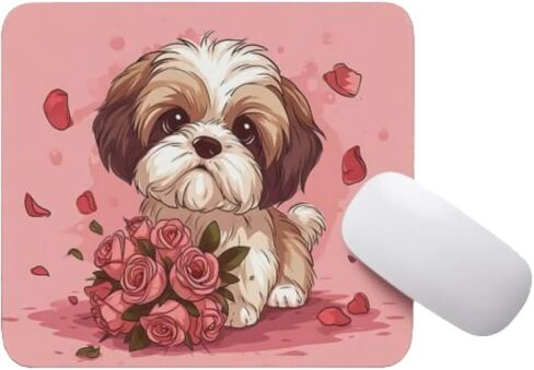 Mouse Pad Dog with Bouquet Mouse Pad Puppy with Flowers Mouse Pad for Home Office Gaming Work Desk Computer Desktop Laptop Non-Slip Rubber Mouse Pad for Dog Lovers (Havanese) in Kuwait