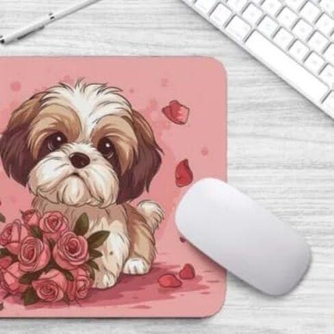 Mouse Pad Dog with Bouquet Mouse Pad Puppy with Flowers Mouse Pad for Home Office Gaming Work Desk Computer Desktop Laptop Non-Slip Rubber Mouse Pad for Dog Lovers (Havanese) in Kuwait