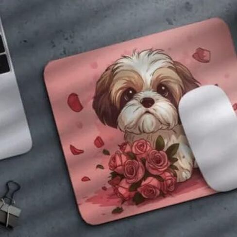 Mouse Pad Dog with Bouquet Mouse Pad Puppy with Flowers Mouse Pad for Home Office Gaming Work Desk Computer Desktop Laptop Non-Slip Rubber Mouse Pad for Dog Lovers (Havanese) in Kuwait