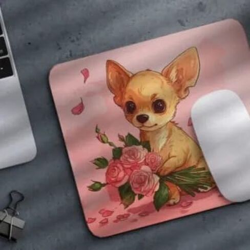 Mouse Pad Dog with Bouquet Mouse Pad Puppy with Flowers Mouse Pad for Home Office Gaming Work Desk Computer Desktop Laptop Non-Slip Rubber Mouse Pad for Dog Lovers (Havanese) in Kuwait