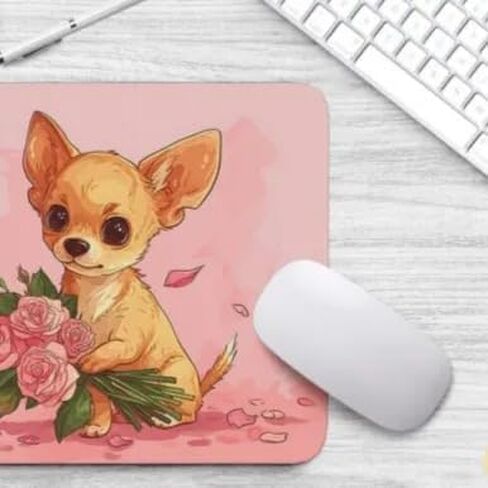Mouse Pad Dog with Bouquet Mouse Pad Puppy with Flowers Mouse Pad for Home Office Gaming Work Desk Computer Desktop Laptop Non-Slip Rubber Mouse Pad for Dog Lovers (Havanese) in Kuwait