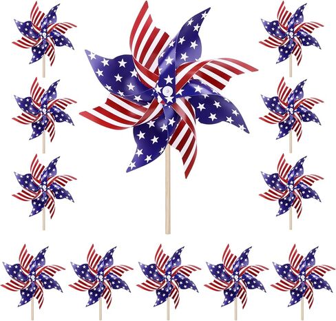 12 Pack 4th of July Decorations Outdoor Pinwheels, Patriotic Decor Red White and Blue Decorations Wind Spinner for Yard Garden,Independence Day, Memorial Day, Veteran's Day in Kuwait