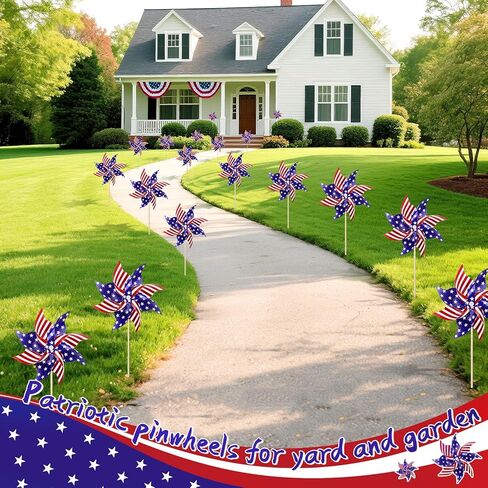 12 Pack 4th of July Decorations Outdoor Pinwheels, Patriotic Decor Red White and Blue Decorations Wind Spinner for Yard Garden,Independence Day, Memorial Day, Veteran's Day in Kuwait