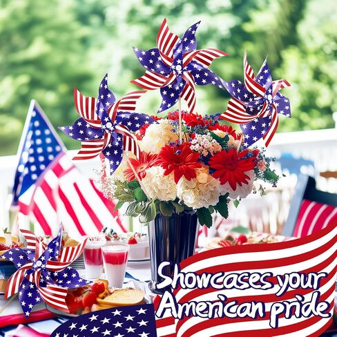 12 Pack 4th of July Decorations Outdoor Pinwheels, Patriotic Decor Red White and Blue Decorations Wind Spinner for Yard Garden,Independence Day, Memorial Day, Veteran's Day in Kuwait