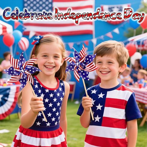 12 Pack 4th of July Decorations Outdoor Pinwheels, Patriotic Decor Red White and Blue Decorations Wind Spinner for Yard Garden,Independence Day, Memorial Day, Veteran's Day in Kuwait