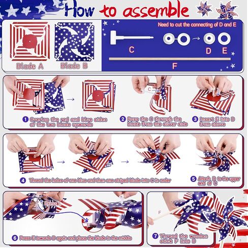 12 Pack 4th of July Decorations Outdoor Pinwheels, Patriotic Decor Red White and Blue Decorations Wind Spinner for Yard Garden,Independence Day, Memorial Day, Veteran's Day in Kuwait