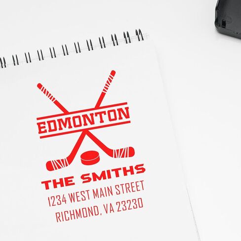 Personalized Hockey Stick Address Stamp |Fan Self-Inking Return Labels Custom Home Mailing Rubber Stamper | Sports Team Design Family Name Return Address Stamping Kit 1-5/8" Square in Saudi Arabia