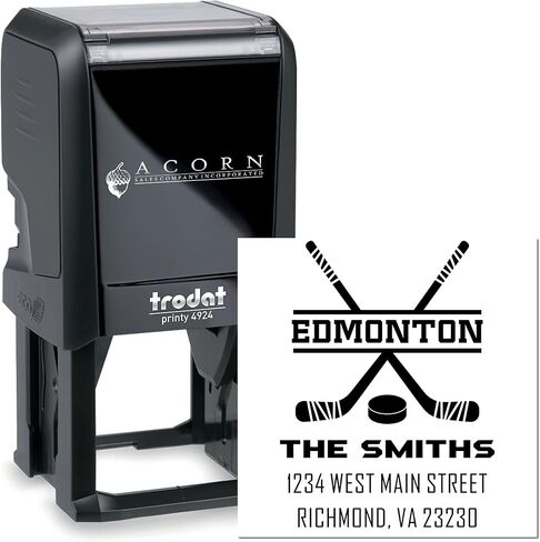 Personalized Hockey Stick Address Stamp |Fan Self-Inking Return Labels Custom Home Mailing Rubber Stamper | Sports Team Design Family Name Return Address Stamping Kit 1-5/8" Square in Saudi Arabia