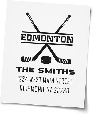 Personalized Hockey Stick Address Stamp |Fan Self-Inking Return Labels Custom Home Mailing Rubber Stamper | Sports Team Design Family Name Return Address Stamping Kit 1-5/8" Square in Saudi Arabia