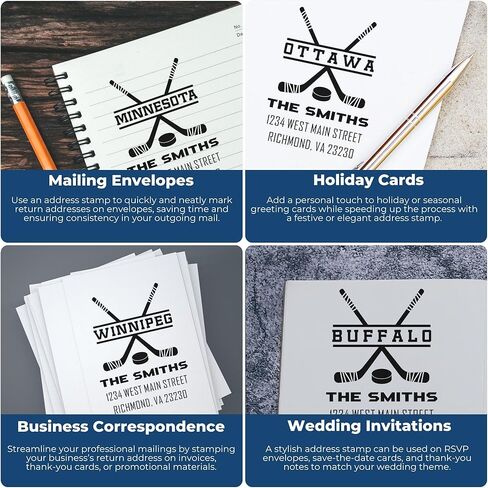 Personalized Hockey Stick Address Stamp |Fan Self-Inking Return Labels Custom Home Mailing Rubber Stamper | Sports Team Design Family Name Return Address Stamping Kit 1-5/8" Square in Saudi Arabia