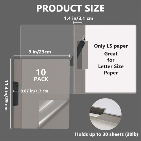 TOTiyea 10 Pack Clear Report Covers with Swing Clip, File Folder with Swing Clip, 30 Sheets Capacity, Slide Locking Report Covers, Letter Size, Clear in Kuwait