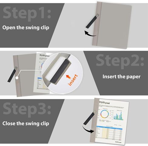 TOTiyea 10 Pack Clear Report Covers with Swing Clip, File Folder with Swing Clip, 30 Sheets Capacity, Slide Locking Report Covers, Letter Size, Clear in Kuwait