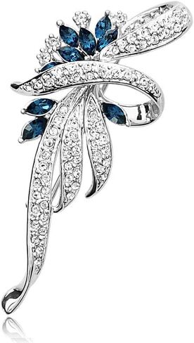 Crystal Flower Brooch Pin for Women Girls Vintage Exquisite Rhinestone Brooch Flower Leaf Bouquet Clusters Large Big Brooch Pin Bride Engagement Wedding Jewelry Gifts (Silver) in Saudi Arabia
