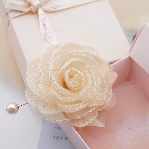 8.5 CM Foam Chiffon Flower Brooch Pin By NhanDo Handmade – CREAM Floral Brooch Pin, Handmade Gift Ideas, Gift for her, Gift For Mom, Bridesmaid gift, valentines day gifts. Mother's day gift (CREAM) in Kuwait