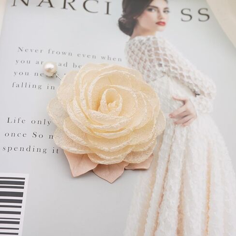 8.5 CM Foam Chiffon Flower Brooch Pin By NhanDo Handmade – CREAM Floral Brooch Pin, Handmade Gift Ideas, Gift for her, Gift For Mom, Bridesmaid gift, valentines day gifts. Mother's day gift (CREAM) in Kuwait