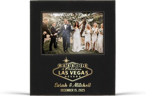 Alterd Industries Personalized 8x10 Picture Frames with 4x6 Photo Display - Married in Las Vegas Custom Photo Frame - Wedding Gift for Couples - (Married in Vegas - Black/Gold - 4x6 Photo) in Kuwait