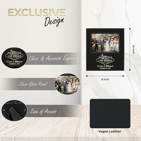 Alterd Industries Personalized 8x10 Picture Frames with 4x6 Photo Display - Married in Las Vegas Custom Photo Frame - Wedding Gift for Couples - (Married in Vegas - Black/Gold - 4x6 Photo) in Kuwait