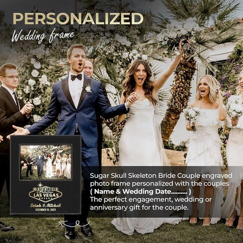 Alterd Industries Personalized 8x10 Picture Frames with 4x6 Photo Display - Married in Las Vegas Custom Photo Frame - Wedding Gift for Couples - (Married in Vegas - Black/Gold - 4x6 Photo) in Kuwait