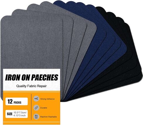 MOONSJONES Iron on Patches for Fabric Clothes, Iron-on Patch Repairing Inside & Outside Holes for Jeans, Backpacks, Down Jackets, Hat, Pants, Sweaters (7.5 cm x 10.5 cm) - 12Pcs in Kuwait