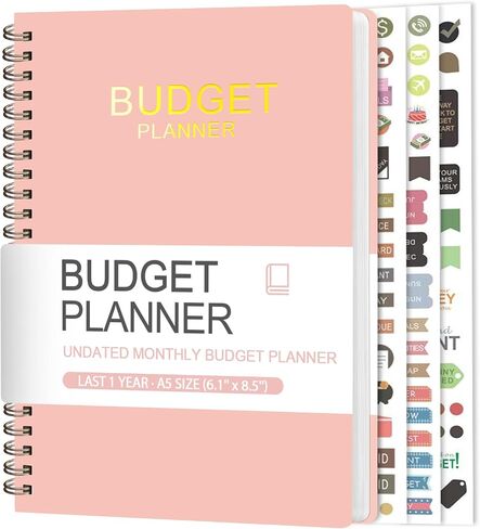 Budget Planner - Monthly Budget Book with Expense Tracker Notebook, A5(6.1" x 8.5") Financial Planner & Account Book to Take Control of Your Money, Bill Organizer With Pockets and Stickers - Pink in Kuwait