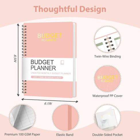 Budget Planner - Monthly Budget Book with Expense Tracker Notebook, A5(6.1" x 8.5") Financial Planner & Account Book to Take Control of Your Money, Bill Organizer With Pockets and Stickers - Pink in Kuwait