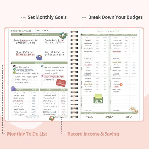 Budget Planner - Monthly Budget Book with Expense Tracker Notebook, A5(6.1" x 8.5") Financial Planner & Account Book to Take Control of Your Money, Bill Organizer With Pockets and Stickers - Pink in Kuwait